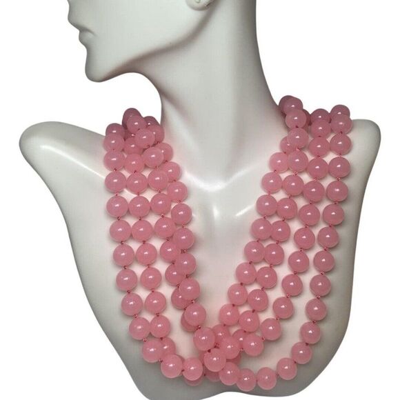 Light Bubblegum Pink Double Knotted Acrylic Vintage Lariat Long Necklace 46”